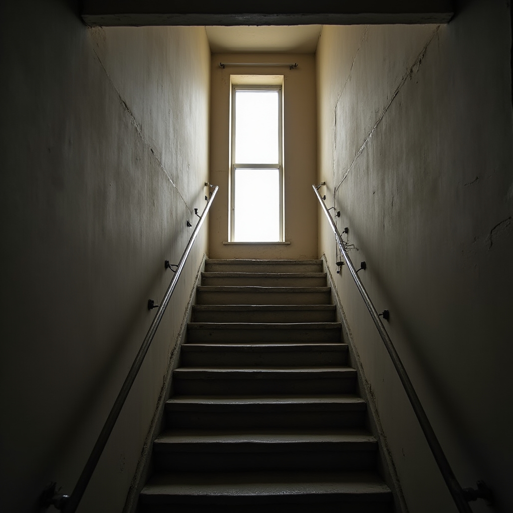 Simplified section drawing style photograph of a daylit stairwell